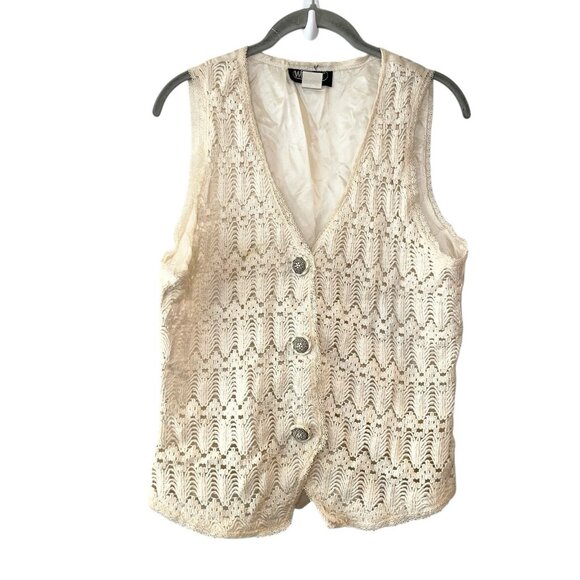 Victorian Cotton Crocheted Vintage Cottage Button Front Vest Ivory Festival Boho - Picture 1 of 6